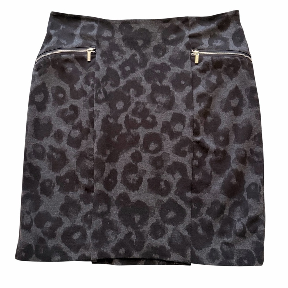 Michael Michael Kors Grey/Black Leopard Print Knit Pencil Skirt 18W